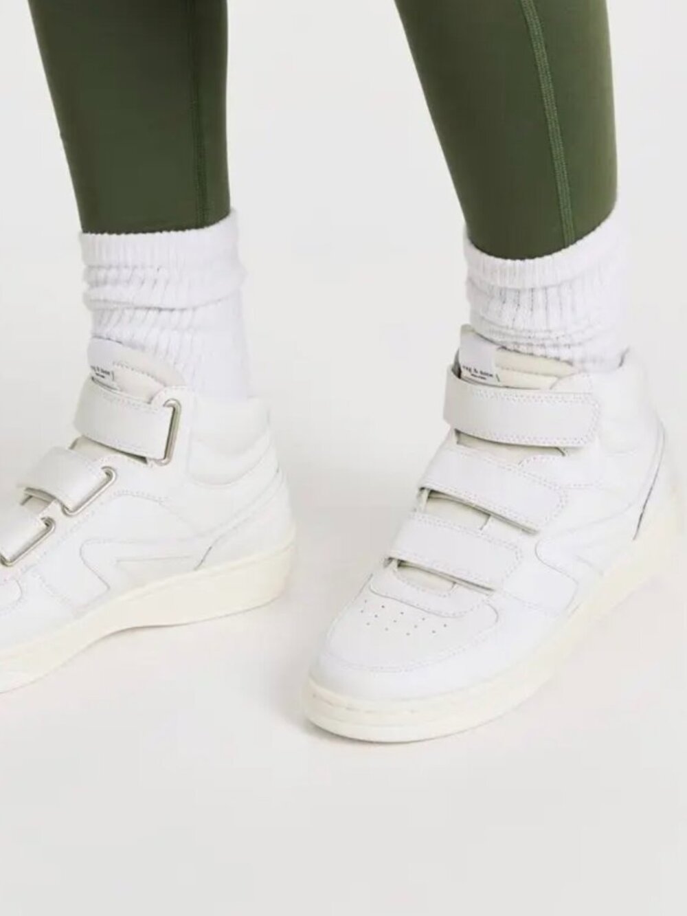 RAG & BONE Leather Retro Court Mid Strap White Sneakers